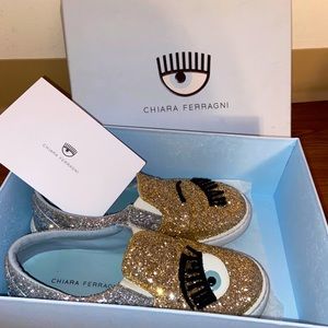 Chiara Ferragni gold/silver glitter sneakers